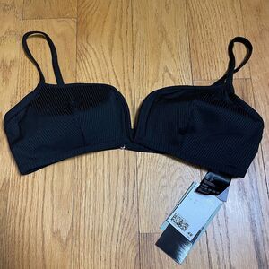 H&M Padded Swim Top Bra Bikini Black Ribbed Wired Women's Size 12 Beach Ocean
